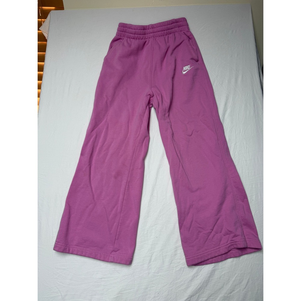 Nike Girls Pink Wide Leg Fleece Sweatpants High Waisted Size Medium M